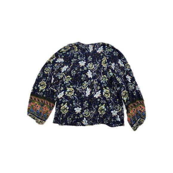 SHEIN Peasant Top Women's Large Blue Boho Floral Tie Neck Flowy Beachy - Picture 2 of 7